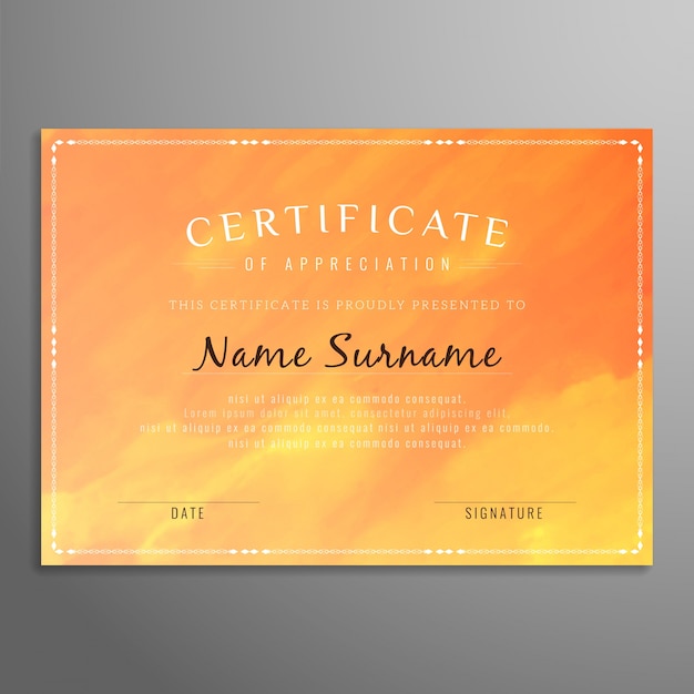Abstract watercolor certificate design