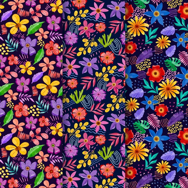 Набор абстрактных акварельных цветочных узоров