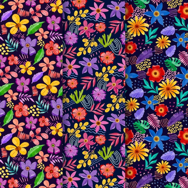Набор абстрактных акварельных цветочных узоров
