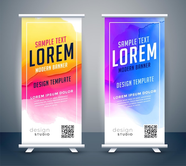 Vettore gratuito standee astratto dell'acquerello roll up banner design