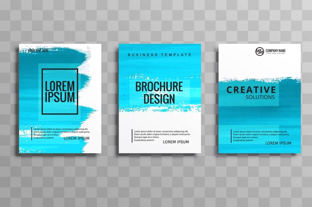 abstract watercolor style brochure set design in blue