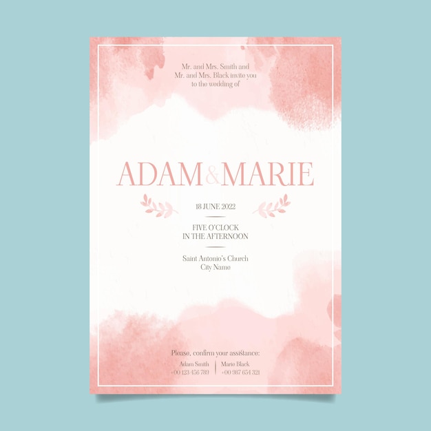 Abstract watercolor wedding invitation template