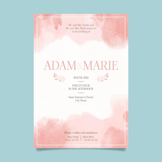 Abstract watercolor wedding invitation template