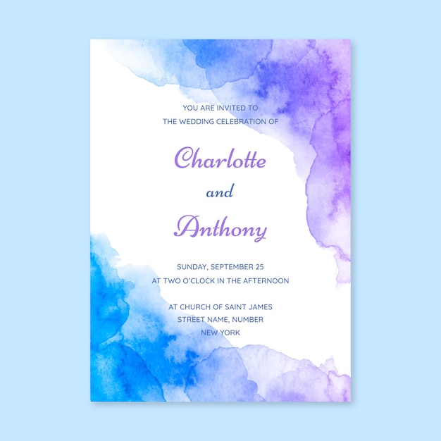 Abstract watercolor wedding invitation template