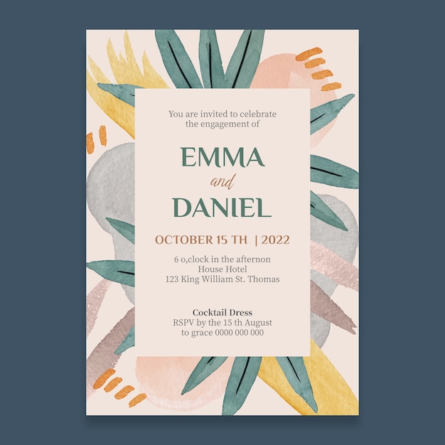 Abstract watercolor wedding invitation