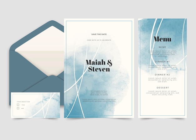 Free vector abstract watercolor wedding stationery collection