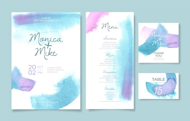 Abstract watercolor wedding stationery collection