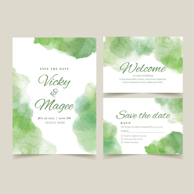 Free vector abstract watercolor wedding stationery set