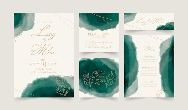 Free vector abstract watercolor wedding stationery