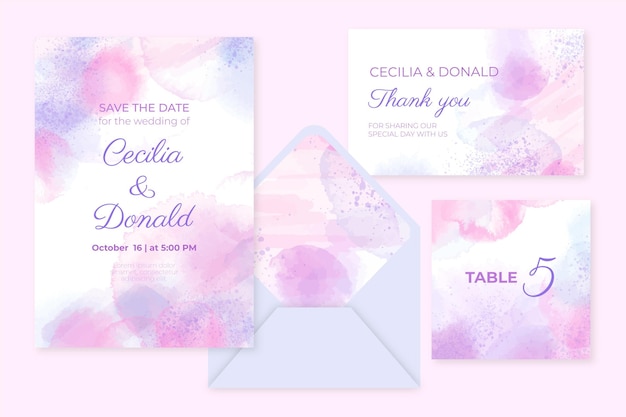 Abstract watercolor wedding stationery