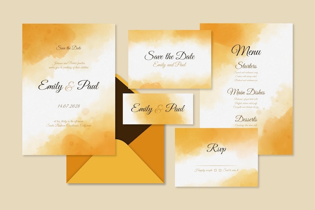 Abstract watercolor wedding stationery