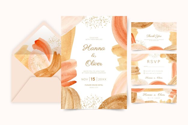 Abstract watercolor wedding stationery