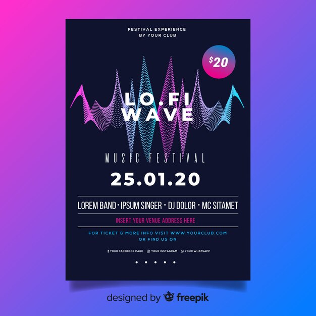 Abstract wave electronic music poster template