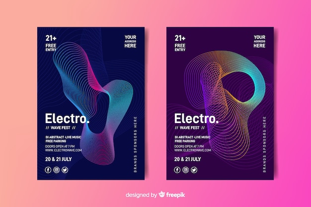 Abstract waves music poster template