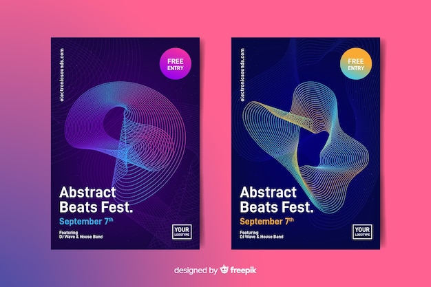 Abstract waves music poster template