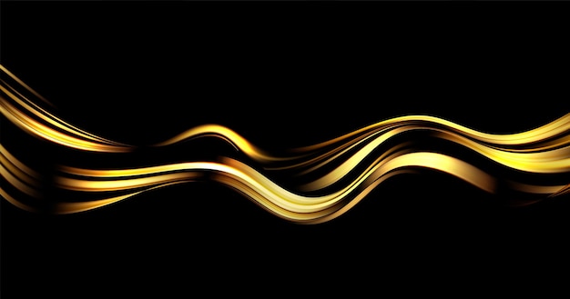 グリーティングカードの暗い背景に抽象的な波シャイニーゴールドの動く線のデザイン要素