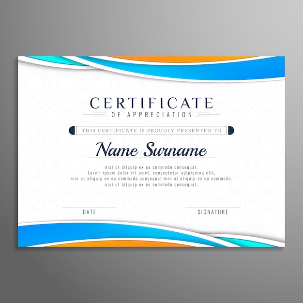 Free vector abstract wavy beautiful certificate design template