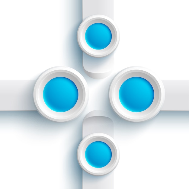 Abstract web design elements with gray banners and blue round buttons on white  isolated