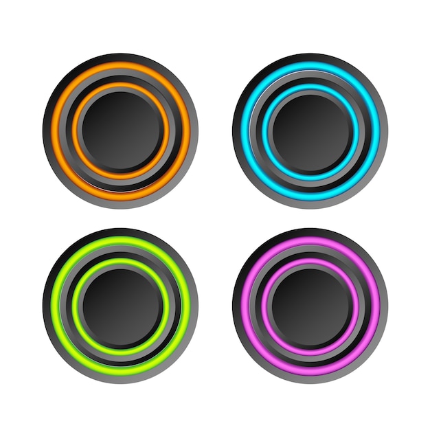 Abstract web elements collection with dark round buttons and colorful rings on white  isolated