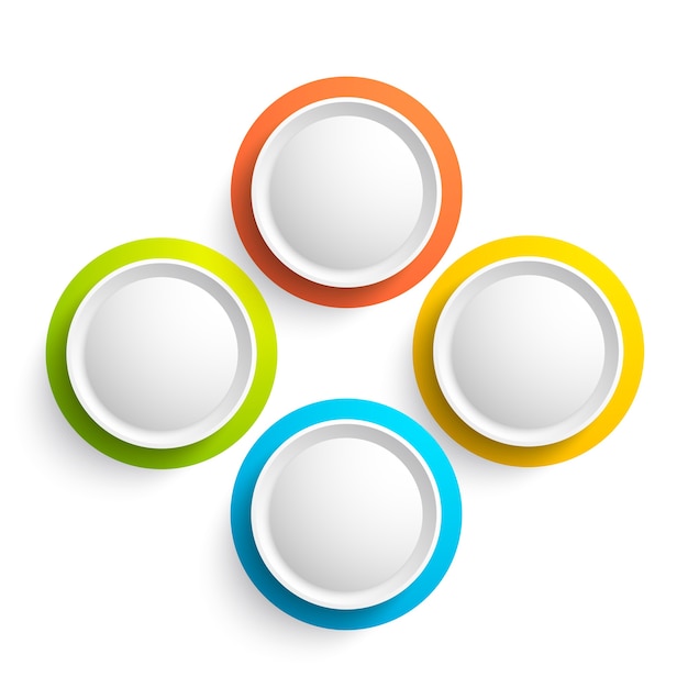 Abstract web elements collection with four colorful round buttons on white  isolated