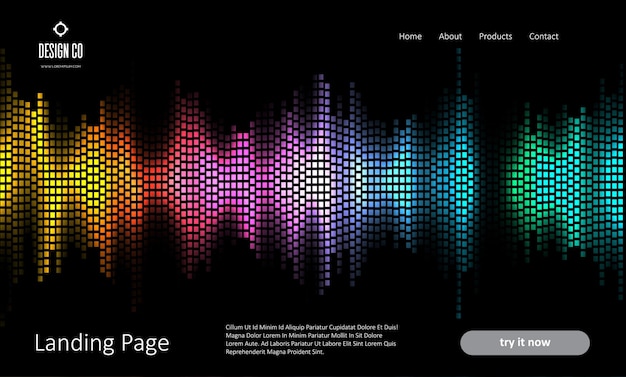 Абстрактная целевая страница веб-сайта с красочным дизайном звуковых волн