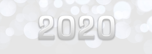 Insegna bianca astratta del nuovo anno 2020 del bokeh