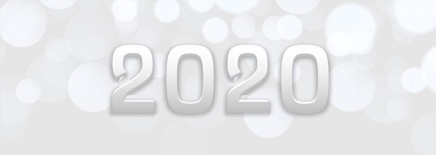 Abstract white bokeh new year 2020 banner 