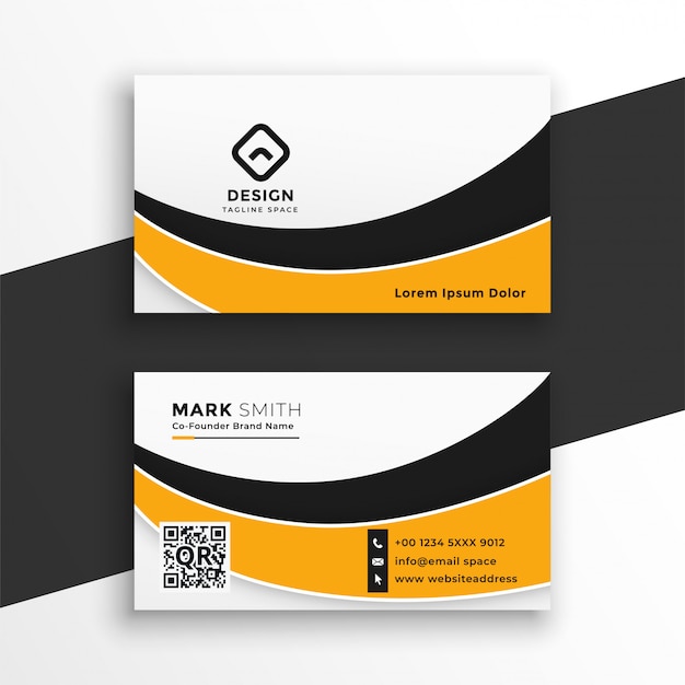Abstract white and yellow wavy business card template