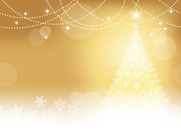 Abstract winter gold vector seamless background with a christmas tree and snowflakes