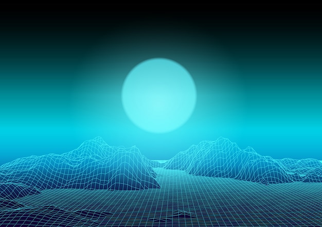 Free vector abstract wireframe landscape techno design