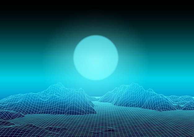 Abstract wireframe landscape techno design