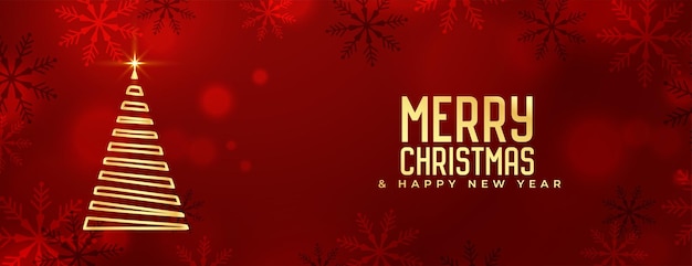 Abstract xmas tree on merry christmas red banner with snowflake