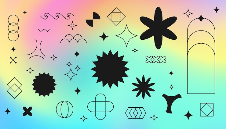 Free Vector abstract y2k brutalist retro shape element in pack