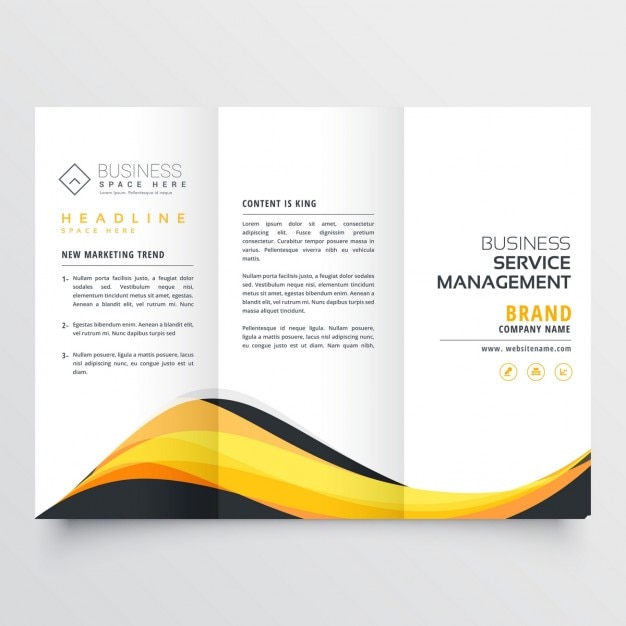 Abstract yellow and black wave trifold brochure