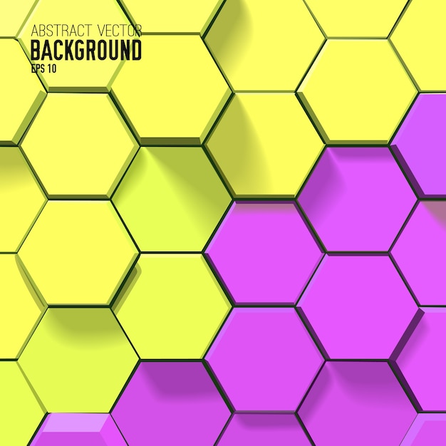 Abstract yellow and purple background with geometric hexagons