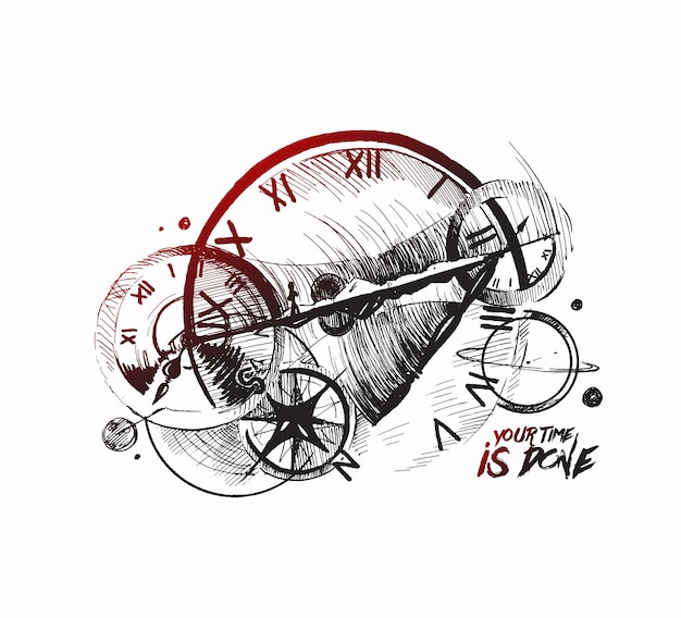 Абстракция часового механизма машина времени рисованной эскиз Векторный фон