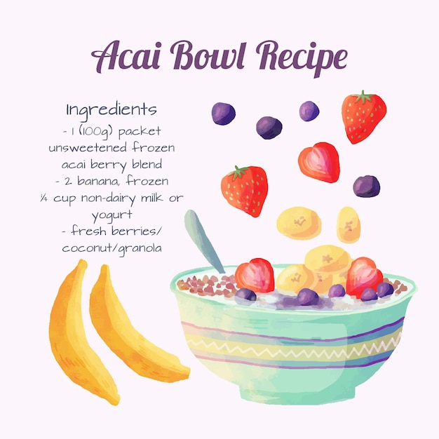 Free vector acai bowl recipe concept