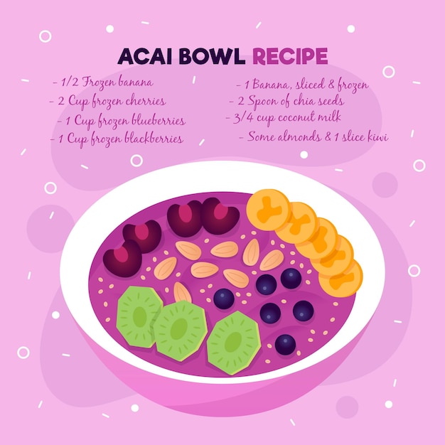 Free vector acai bowl recipe illustration