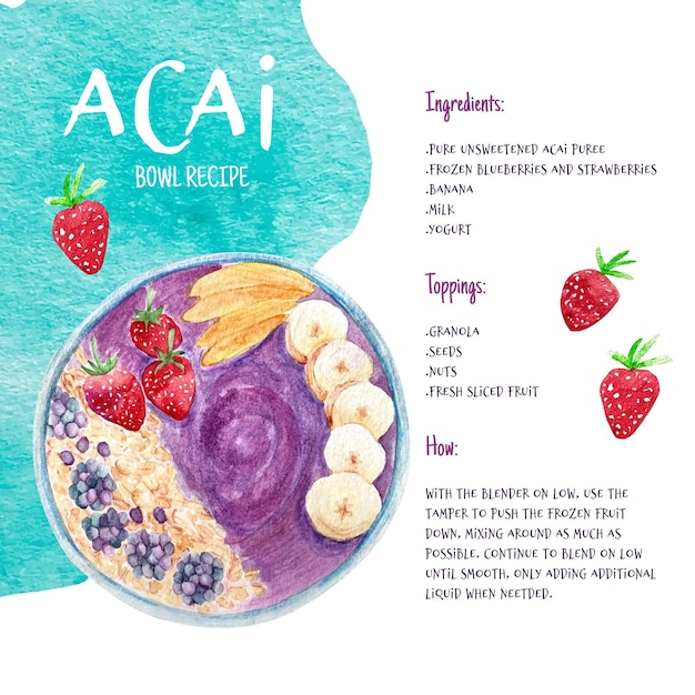 Free vector acai bowl recipe illustration