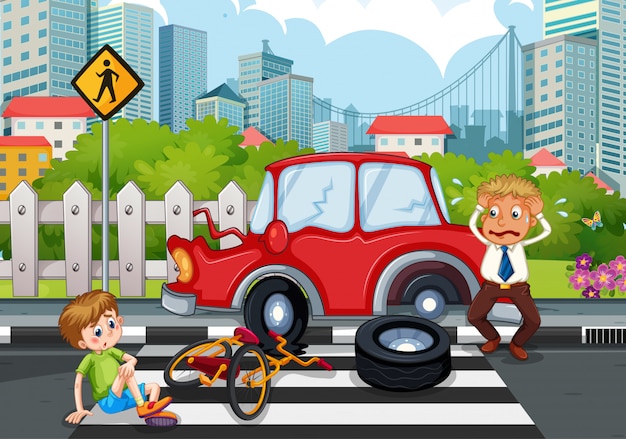 Free vector accident scene with car crash in the city