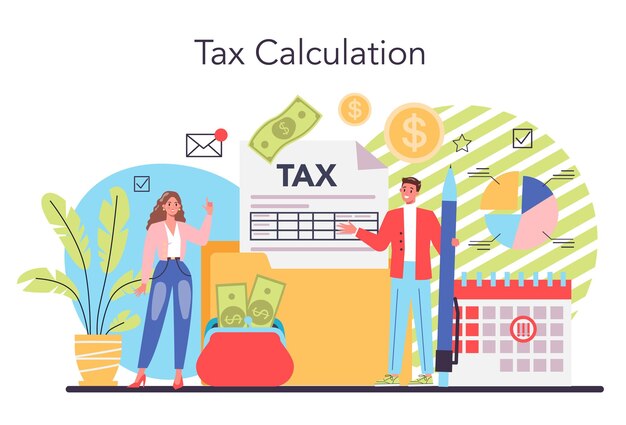 Accountant concept Professional bookkeeper Tax calculating and financial analysis Business character making financial operation Vector illustration