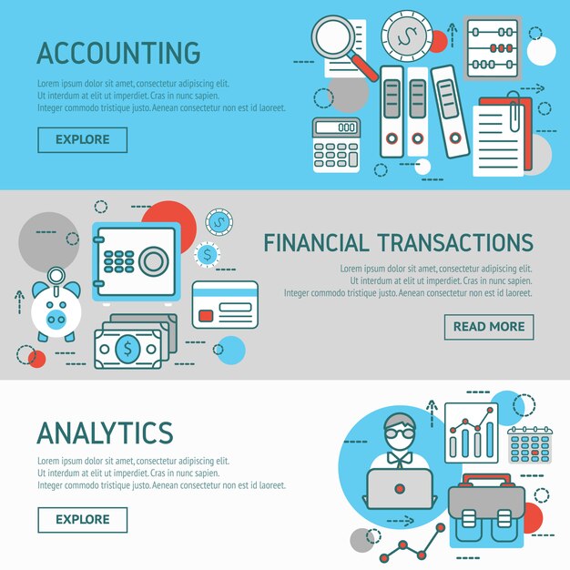 Accountant Horizontal Banners Set