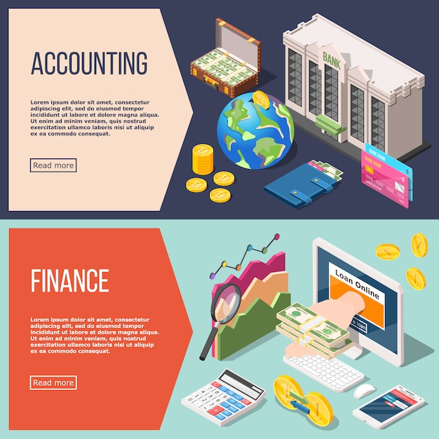 Free vector accounting isometric  banner set set