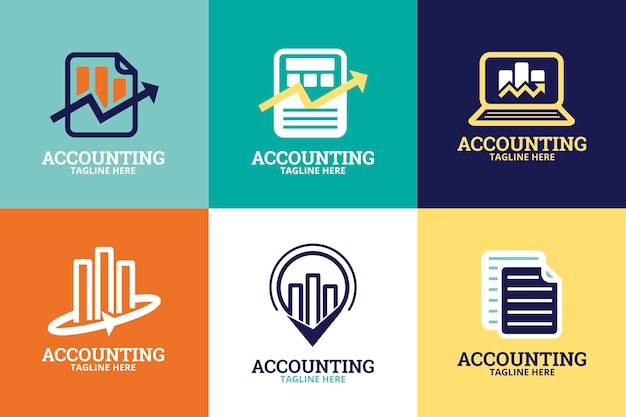 Коллекция логотипов бухгалтерского учета в плоском дизайне