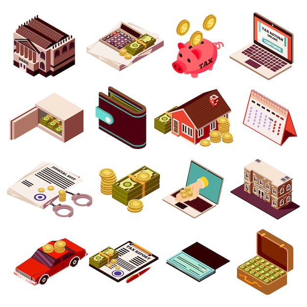 Free vector accounting and taxes isometric elements