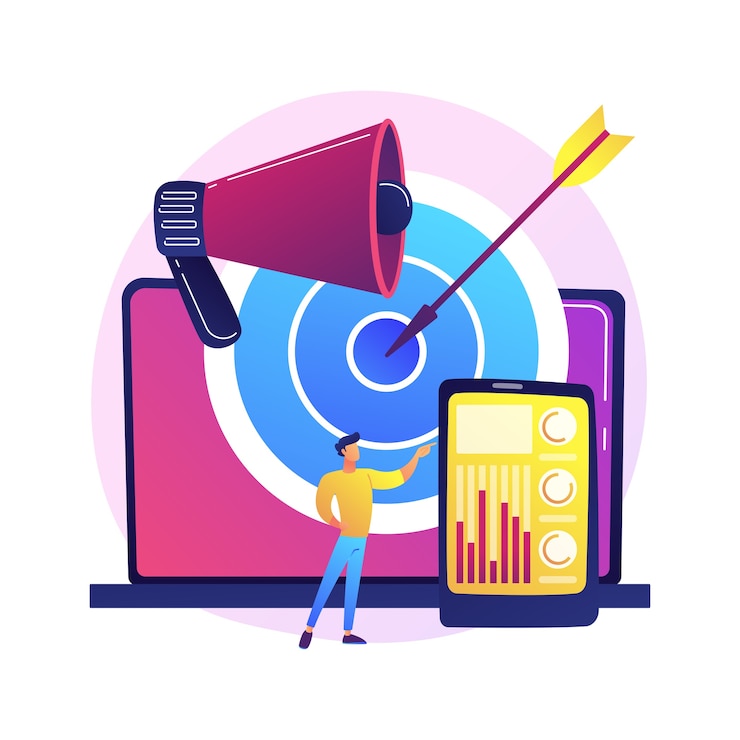 Free Vector accurate marketing strategy. content creation and distribution, target audience identification, brand promotion. smm expert analyses user behaviour stats 
