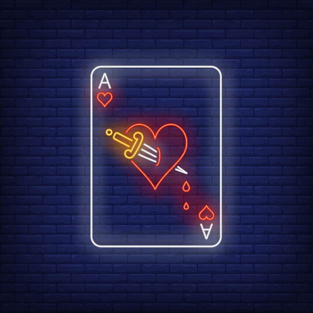 Free vector ace of hearts with dagger playing card neon sign