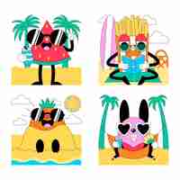 Free vector acid beach stickers collection