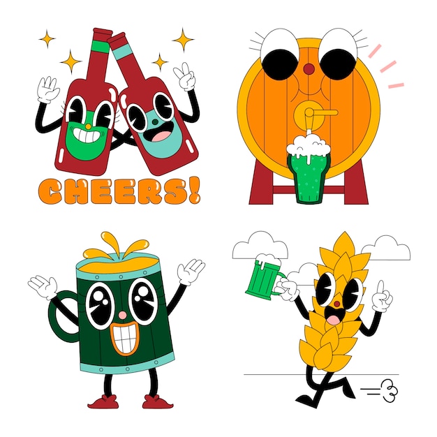 Free vector acid beer stickers collection