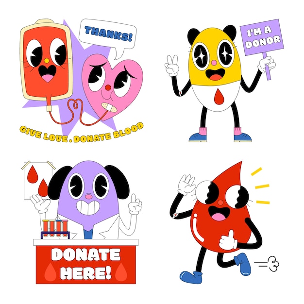 Free vector acid blood donation stickers collection